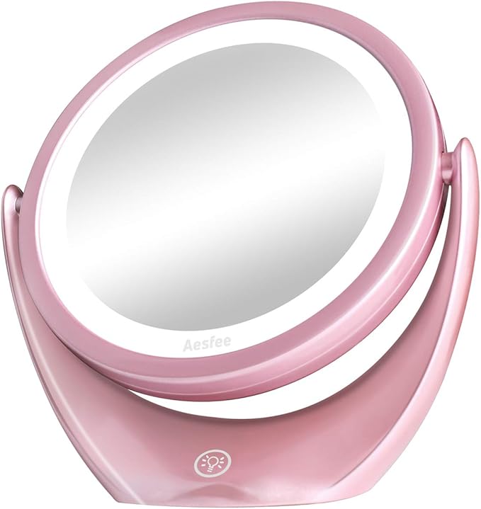 Aesfee LED Lighted Makeup Mirror, 5x Magnifying DoubleSided Portable