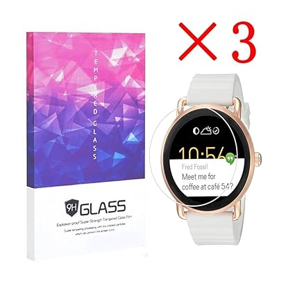 3X Fossil Q Wander Smartwatch Screen Protector Crystal Clear 9H 2.5D Tempered Glass Screen Protector Foils,Anti-Fingerprint,Anti-Glare,bubble-free ...