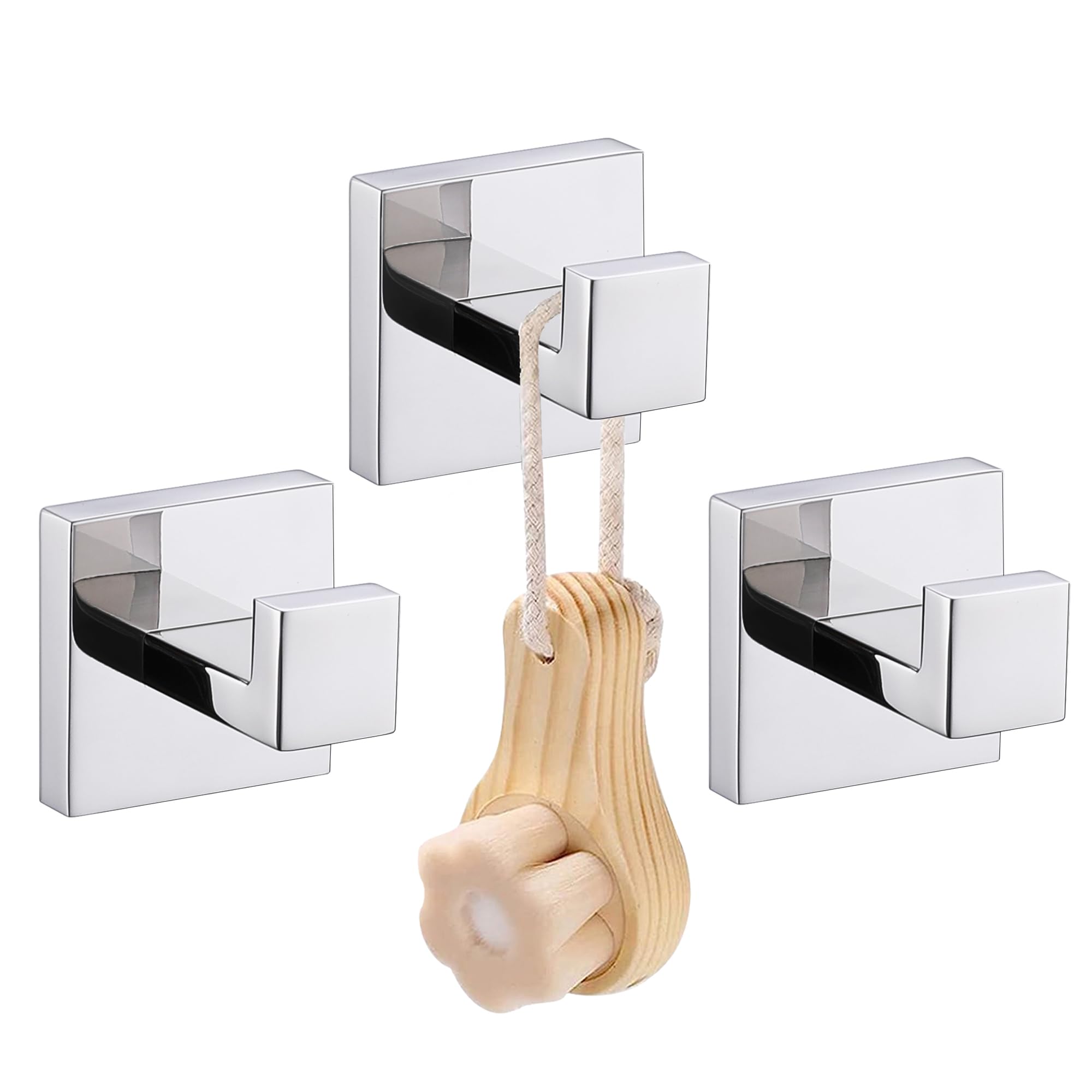 LANC Bathroom Towel Hooks Chrome Polished Heavy Duty Square Hanger Coat Contemporary Robe Hook Bathroom Kitchen Garage Wall Hooks Stainless Steel Wall Mounted 3 Pieces, A8805CP-P3
