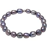 Joseph Brothers 8-9 MM Cultured Freshwater Baroque Pearl Stretch Bracelet 7 Inch, Dyed Greenish Black