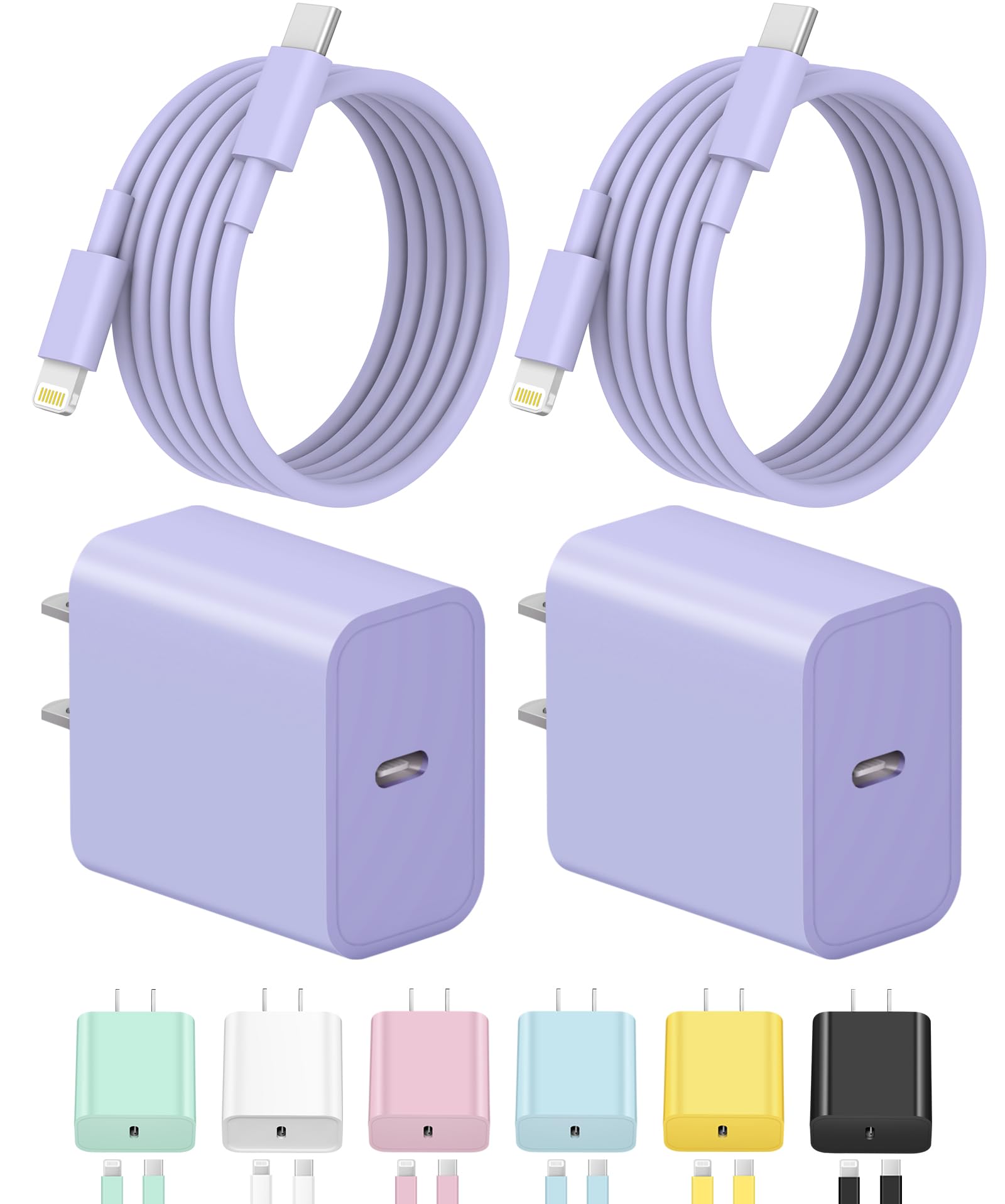 iPhone Charger Fast Charging USB C Charger Block Type C Charging iPad Chargers with 6FT C Chargers Cord Compatible with iPhone14/14 Pro Max/13/13Pro/12/12 Pro/11,iPad(Purple)