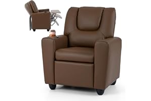 HONEY JOY Kids Recliner, 2-in-1 Toddler Armrest Sofa Couch with Cup Holders, Adjustable Footrest, PU Leather, Child-Size Recliner Chair for Boys Girls Age 3+ (Brown)