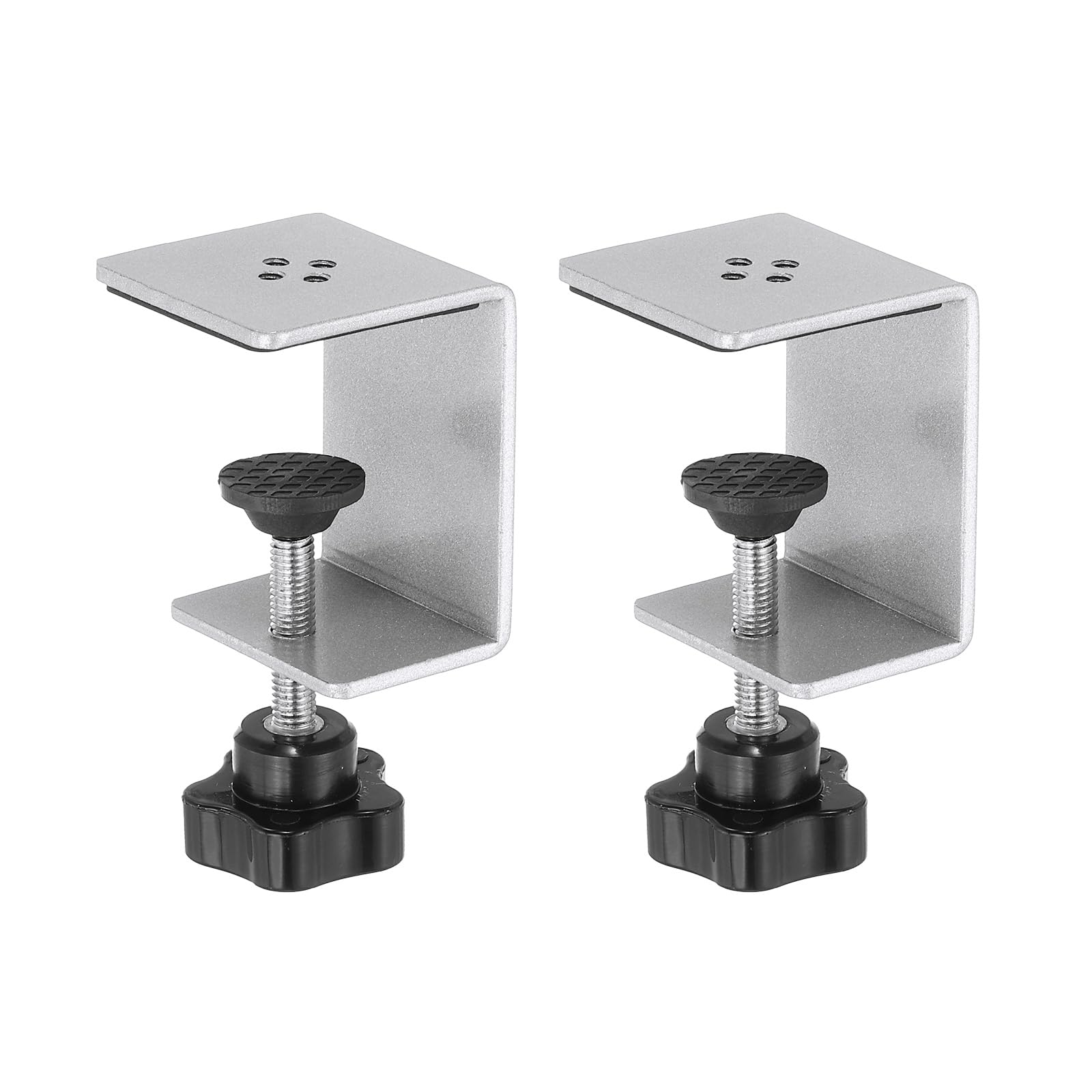 PATIKIL C Clamps, 2 Pcs Heavy Duty Metal Black Desk Clamp Adjustable Mounting Table Clamp with Protective Pad for Fixing Acrylic Glass Plastic Wood Sheets, Silver Tone