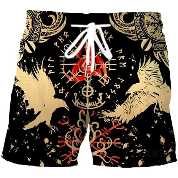 Viking Norse Myth Odin's Raven Pattern Swim Trunks - Quick Dry Beach Shorts For Men, 5X-Large, Raven Color - View #3