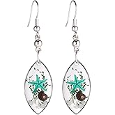 FM FM42 Silver-tone Starfish Seashell Pressed Flower Small Heart Marquise Drop Dangle Hook Earrings