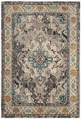 Safavieh Monaco Collection MNC243G Vintage Oriental Grey and Light Blue Distressed Area Rug (6'7" x 9'2")