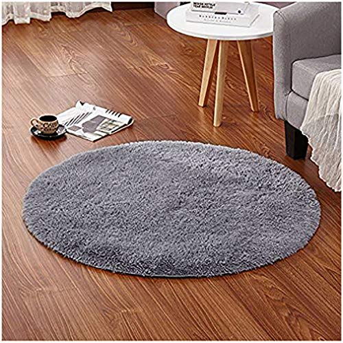 LOCHAS Round Area Rugs Super Soft Living Room Bedroom Home Shaggy Carpet 4-Feet (Gray)