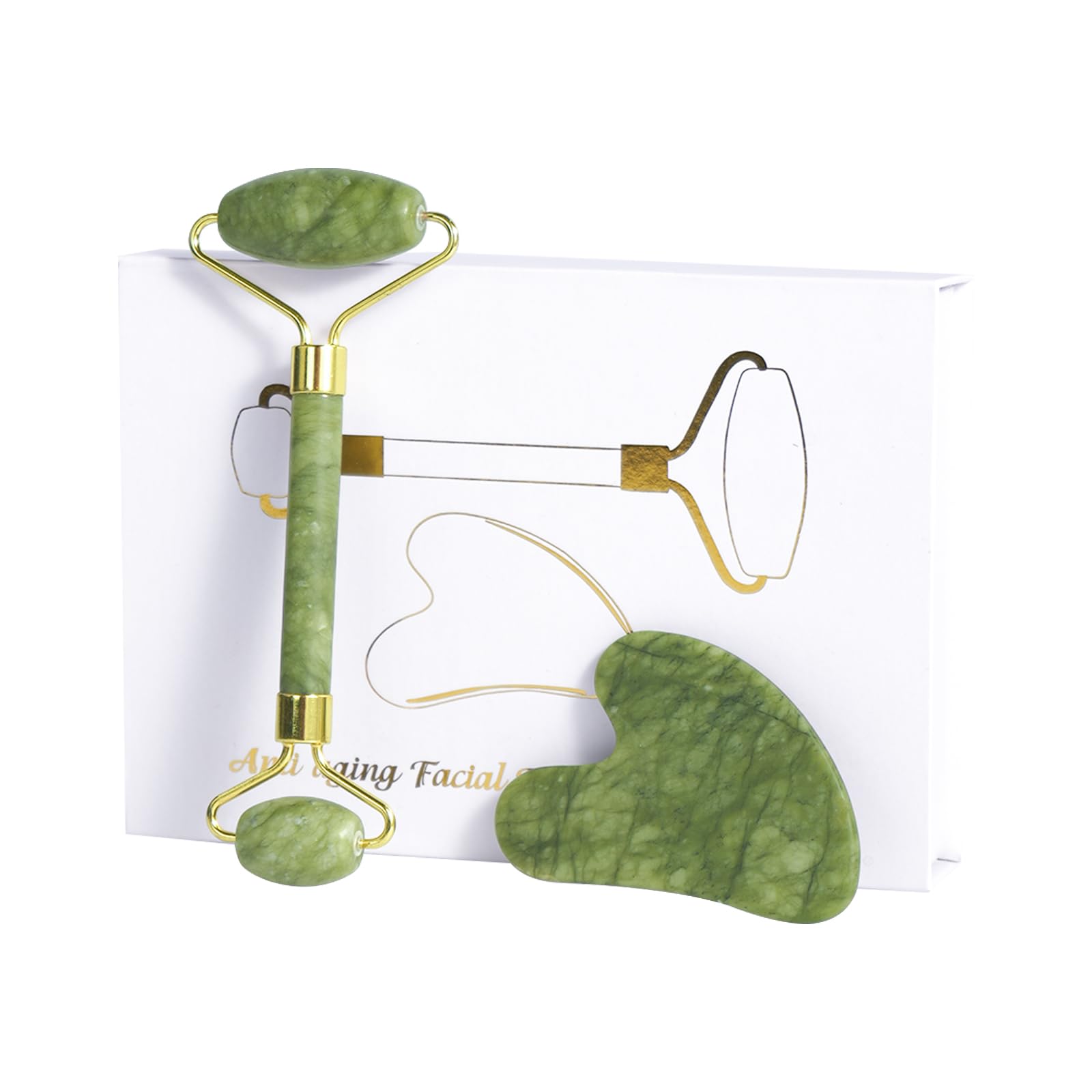 Photo 1 of **NO GUA SHA** LSXKAMIX Jade Roller Tool - Nature Facial Tool Skin Tightening Face Massager Anti-Aging Jade Face Roller Puffiness Reducing Stone for Women Men Green