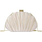 QWINEE Women's Shell Shaped Clutch Purse Ruched Mini Crossbody Bag Elegant Evening Handbag with Chain Strap