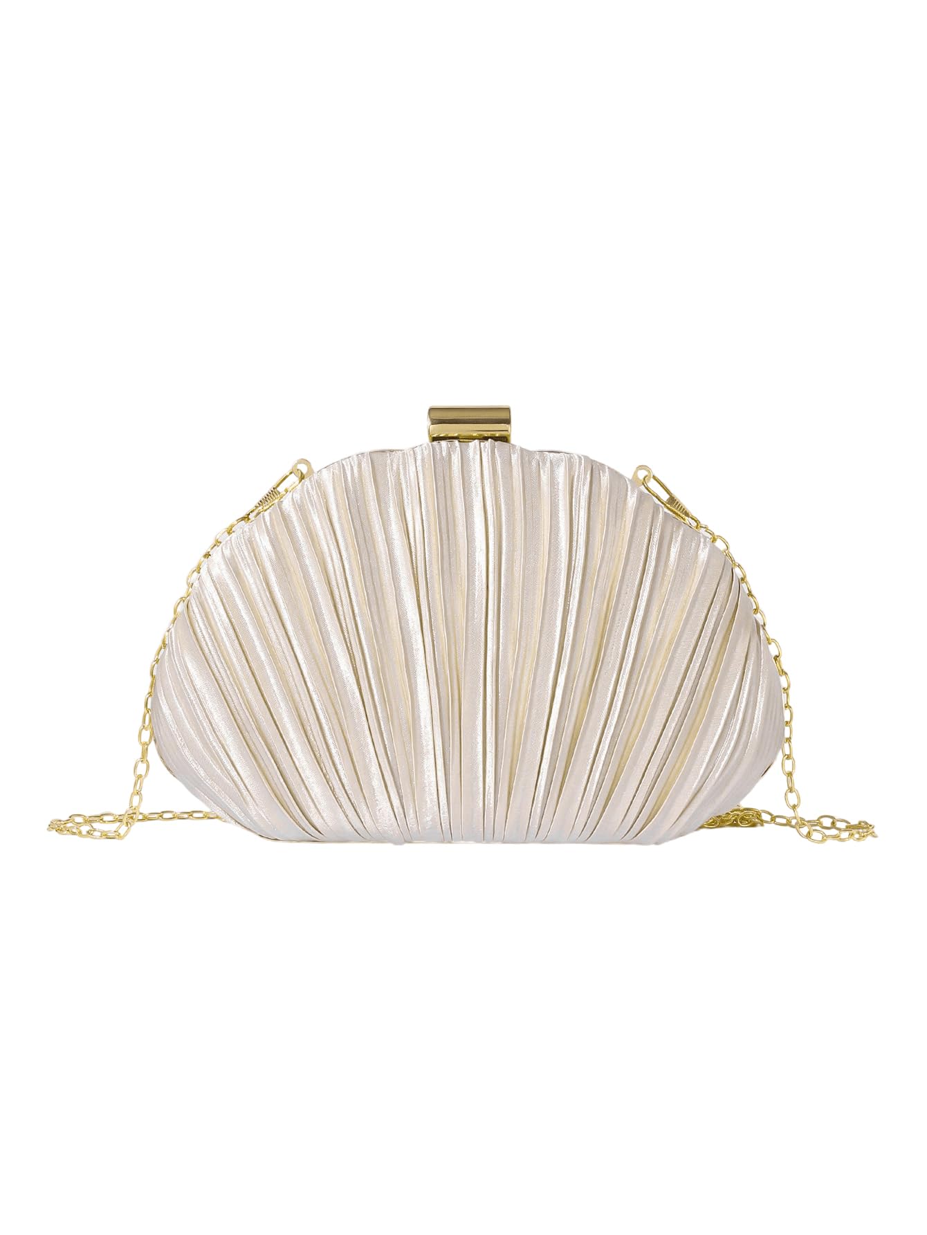 Photo 1 of QWINEE Women's Shell Shaped Clutch Purse Ruched Mini Crossbody Bag Elegant Evening Handbag with Chain Strap Apricot One Size