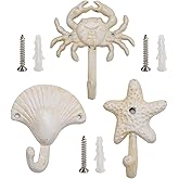 laffoonparts 3PCS Decorative Wall Hooks, Beach Themed Cast Iron Wall Hooks, Vintage Nautical Wall Decor for Bathroom Towel Coat Hanger