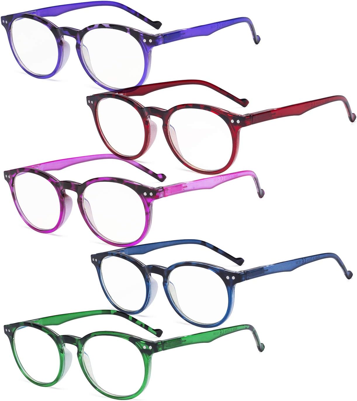 Eyekepper 5 Pack Round Womens Reading Glasses - Stylish Oval Ladies Readers for Women Reading +1.25, 5 works Mix