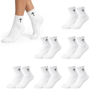 Skicuff 6/9 Pairs Christian Cross Socks Prayer Quarter Crew Stockings Embroidered Religious Socks for Men Women Birthday Gift