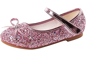Kids Girls Princess Glitter Shoes Closed Toe Dress Shoes for Big Girls Cute Bow Sparkly Sandals for Wedding Party
