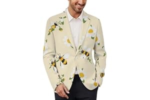 Cute Bees Daisy Flower Leisure Men's Blazers Two Button Lapel Suits Jacket Lightweight Sport Coats