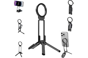 Dual Magnetic Phone Tripod,Foldable Double Magnet Mount Pocket Cell Phone Stand 180°Rotating,1/4" Screw Tripod Mount Compatib