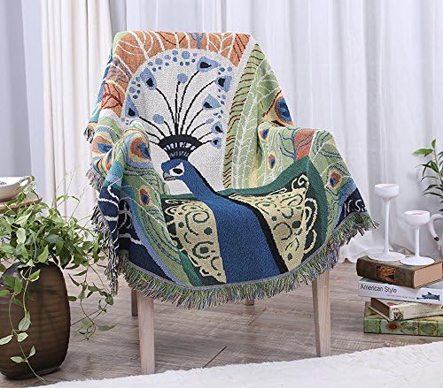 Uniifurn Rustic Style Jacquard Throw Blankets, Perfect as a Bed Throw or Couch Blanket or Tablecloths, Personality Peacock Design 51 by 63 Inches