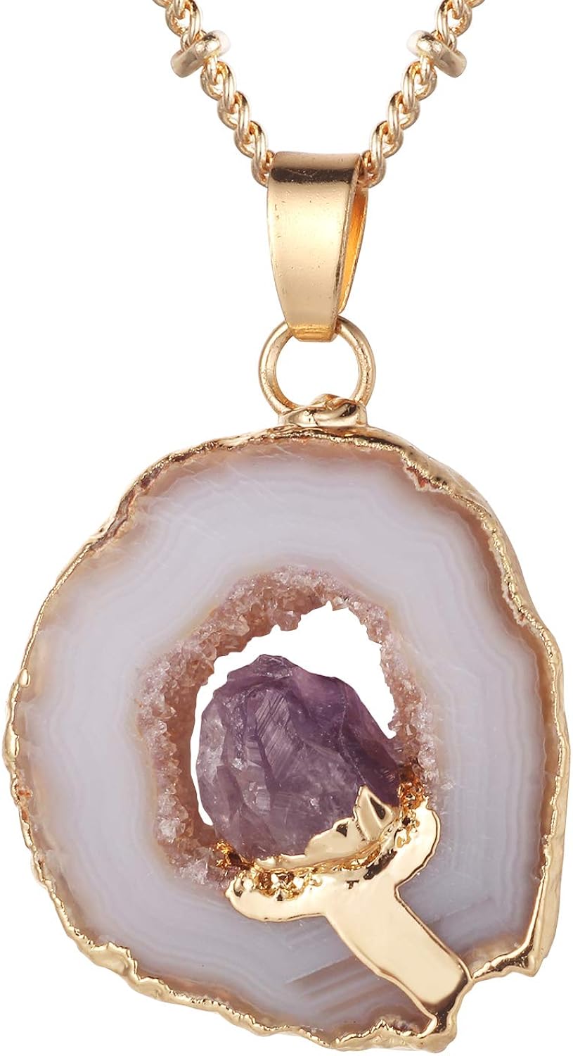 Bonnie Quartz Druzy Slice Geode Rock Necklaces Geodes