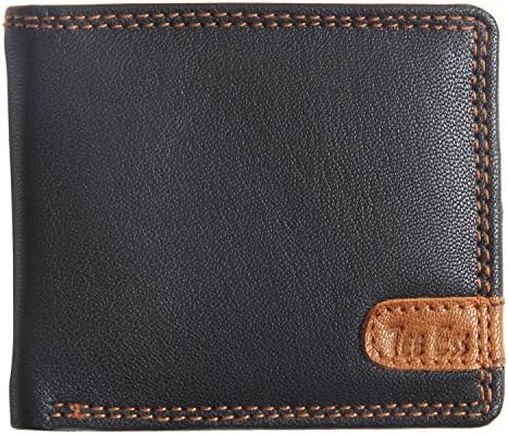 Genuine Leather Black Men Wallet 1131, Pure Real Leather Wallet (Black and Tan)