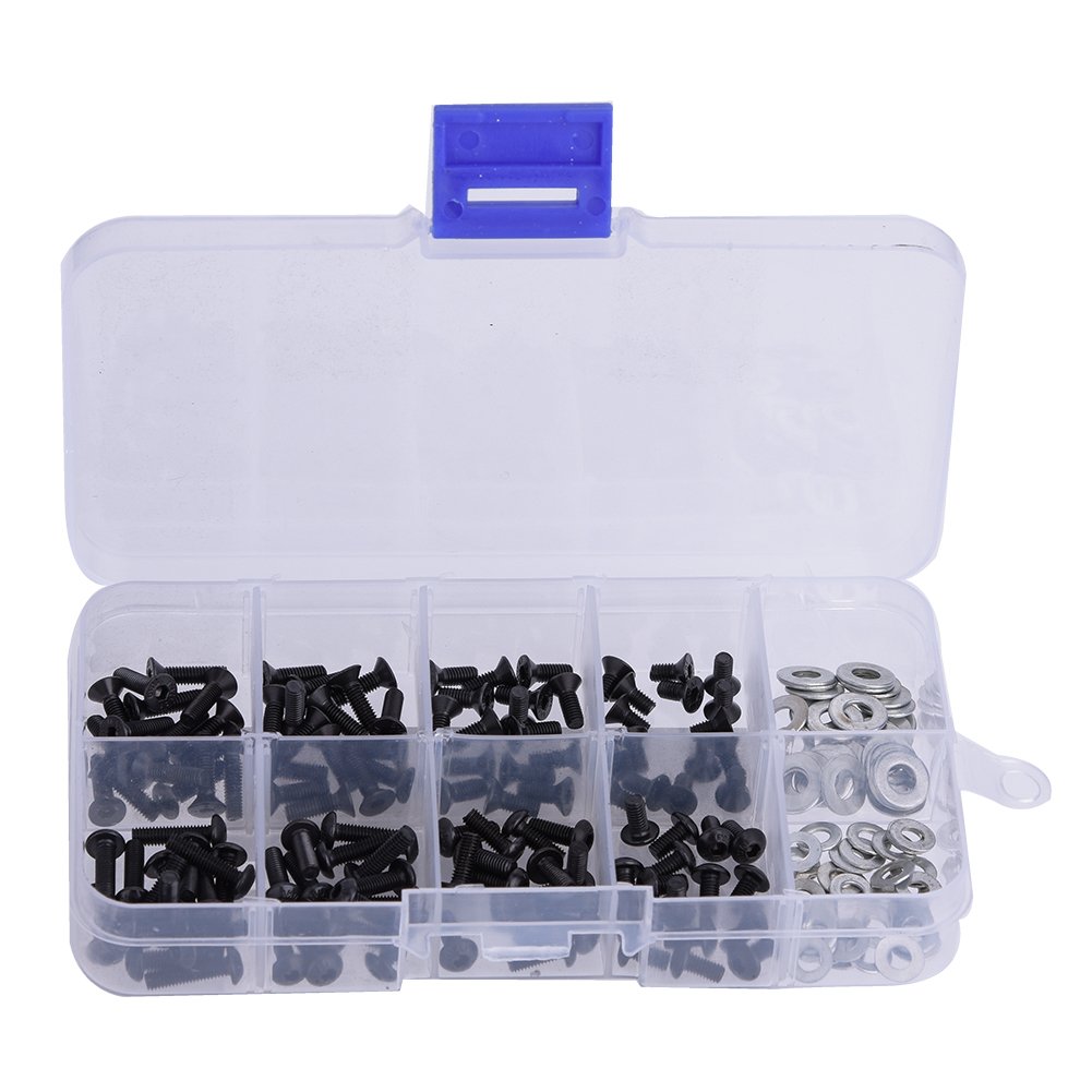 Flat & Round Head Screws 6mm 8mm 10mm 12mm M3 M4 Flat Washer Set RC Accessories with Box for 1/10 HSP RC Car(180pcs/box)