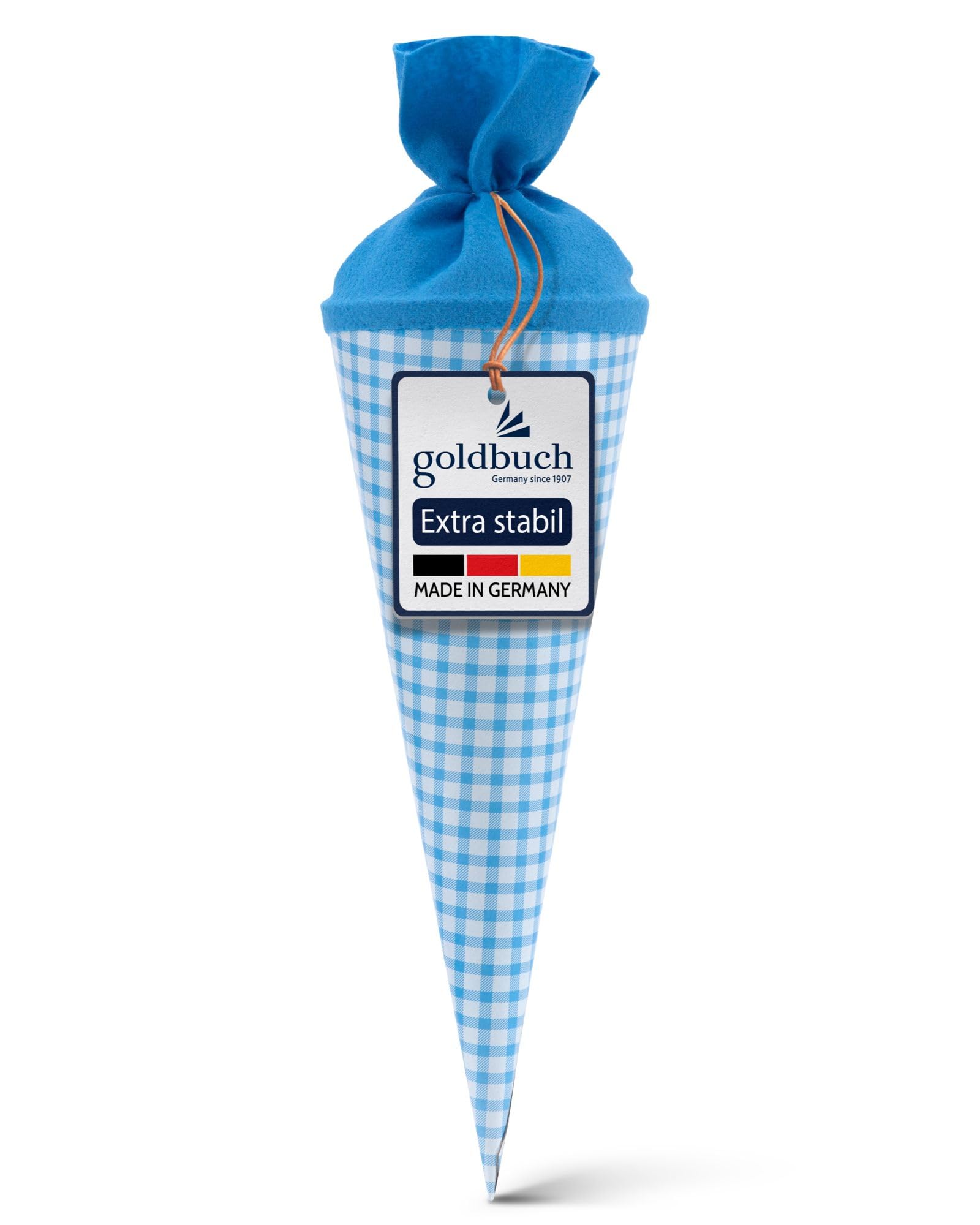 goldbuch 93 013 - Gift Bag 35 cm Electric + Different Chequered Blue for Boys and Girls School Cone Varnished Cardboard Sibling Bag with Felt Closure Sugar Bag for School and Back to School Approx. 35 x 11.5 cm