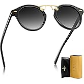 CARFIA Small Face Acetate Polarized Sunglasses for Women UV Protection, Retro Double Bridge Eyewears Metal Brow Round Sunnies