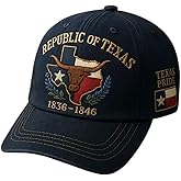 Republic of Texas Commemorative Hat – Hand Embroidered Baseball Cap with Dome Top and Short Brim, Totem National Style Blue-Black