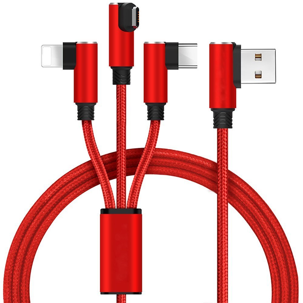 Fast USB Charger Cable[4.9FT],LYILIN 3 in 1 90 Degree iPhone Charger Cable with iPhone/Type C/Micro USB,Compatible with iPhone, iPad, Samsung S8/S8+ and More(Red)