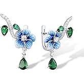 Santuzza 925 Sterling Silver Gemstone Enamel Flower Earrings