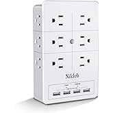 Multi Plug Outlet Surge Protector Nikleb, 12 Electrical Outlet Extender 3 Sided, Wall Outlet with 4 USB Charging Ports Total