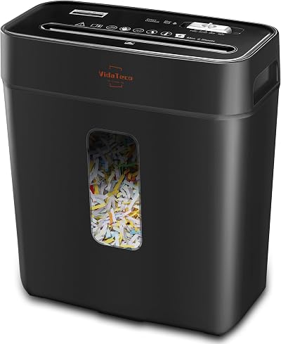 VidaTeco Cross-Cut Shredder 6 Sheet High Security P-4 11.5L Black