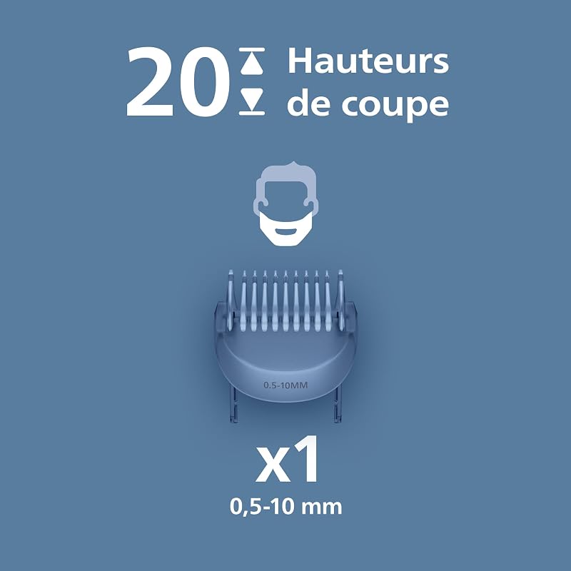 Tondeuse à barbe série 3000 – Lames angles arrondis, 20 hauteurs de coupe réglables, Sabot Lift & Trim, 100% étanche, Indicateur d’autonomie, Pochette souple, Recharge USB, Modèle BT3619/15