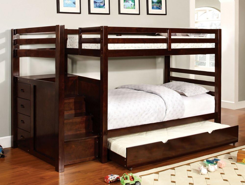 Amazon Com 247shopathome Bunk Bed With Trundle Twin Over Twin