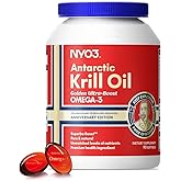 NYO3 Krill Oil 1500mg Omega 3 with EPA & DHA, Senior's Top Choice, High Content & High Absorption Pure Antarctic Krill Oil with Astaxanthin and 56% Phospholipids, Laboratory Tested,90 Softgels
