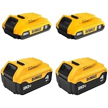 Powerful DEWALT 20V MAX batteries, 4Ah and 2Ah, 4-pack.