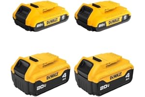 DEWALT 20V MAX Lithium Ion Battery, 2 Ah and 4 Ah, 4-Pack, Fuel Gauge LED Charge Indicators (DCB324-4)
