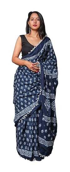 Women's Handloom Cotton Saree (Indigo)