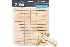 Home Genie Large Wooden Clothespins, 2.9", 50 Pack Natural Birchwood, Rust and Moisture Resistant Clothes Pegs, Durable Wood Clothing Pins, Strong Grip, Laundry Clothesline, Bag Clips, Crafts, Photos
