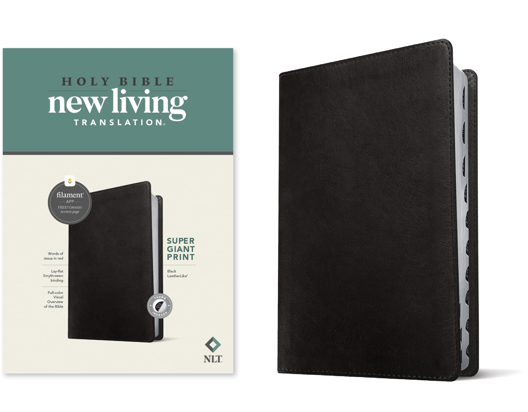 NLT Super Giant Print Bible, Filament Enabled (LeatherLike, Black, Indexed, Red Letter) NLT Super Giant Print Bible, Filament Enabled (LeatherLike, Black, Indexed, Red Letter) Imitation Leather
