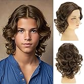 Dsimeig Short Curly Wavy Boys Wig Brown Synthetic Heat Resistant Halloween Cosplay Hair Wig