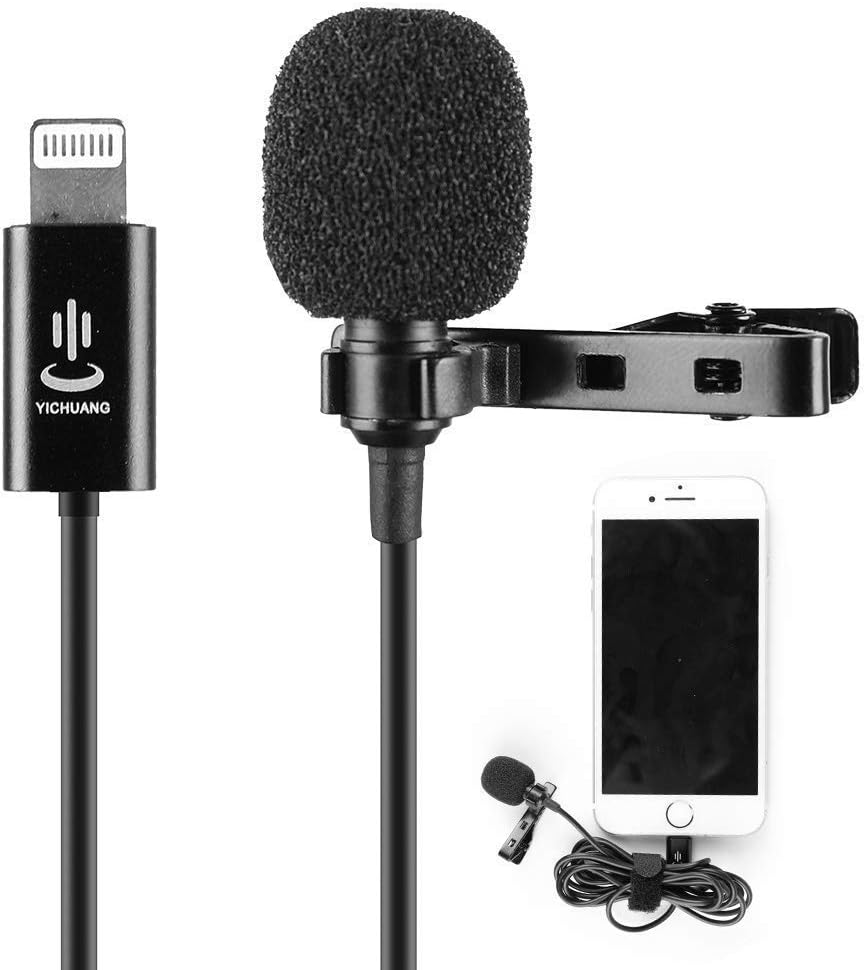 Microphone Professional for iPhone Grade Lavalier Lapel Omnidirectional Phone Audio Video Recording Lavalier Condenser Microphone for iPhone X Xr Xs max 8 8plus 7 7plus 6 6s 6plus 5 / iPad（1.5m）