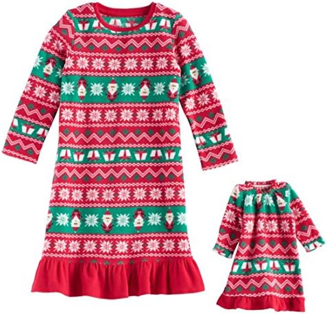 Little Girls' Holiday Fleece Nightgown With Matching 18 Inch Doll Pajamas (4T, Red Fair Isle)