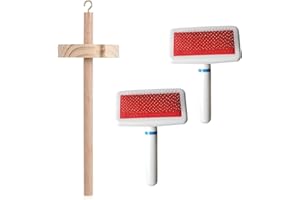 KeaJuidy 2 PCS Plastic Wool Carder with Drop Spindle Hand Carders Wool Needle Felting Brush Top Whorl Yarn Spinner Needle Felting Tools for Yarn Weaving Blending Roving Craft Project Kit