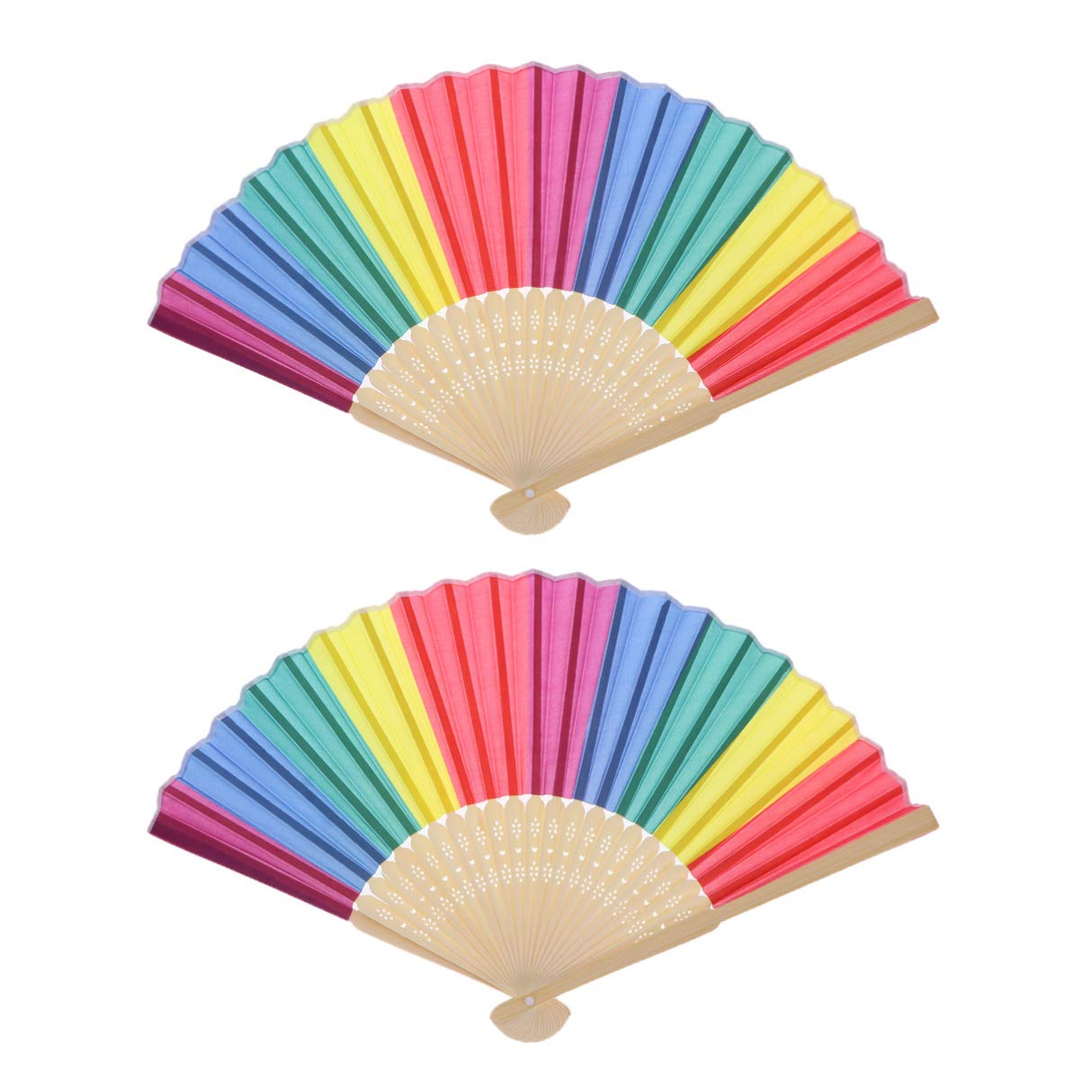 SUPVOX Rainbow Folding Fans 2 Pack Handheld Portable Summer Fans for Party Wedding Home Decor and Lightweight Compact 14.96In