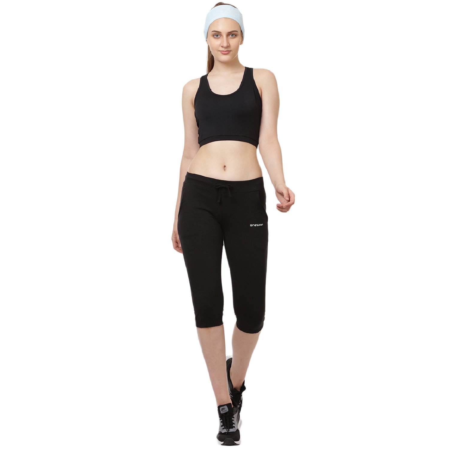 onesport black slim fit sports capri for women -onsp51blk- parent