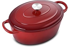5QT Oval Dutch Oven Pot with Lid, Leonyo 5 Quart Enameled Oval Cast Iron Dutch Oven for Sourdough Bread Breaking, Heavy Duty 