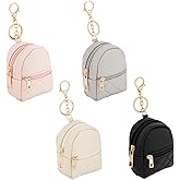 Rowbaty 4 Pcs Mini Backpack Cosmetic Bag Keychain PU Leather Lipstick Holder Cute Case Coin Purse Wallet Card Holder Data Cable Organizer Zipper Pouch Portable Travel Storage Bag for Women