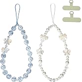 NUANJUYU 2PCS Handmade Beaded Phone Charm Strap, Crystal Butterfly Bow Pearl Phone Lanyard Wristlet Keychain for Women