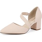 IDIFU IN2 Women's Pumps Closed Toe Strappy Heels Low Block Chunky Heels Dressy Wedding Bride Prom Business Dress Shoes for Women Comfortable Formal Pointed Toe Short Heels