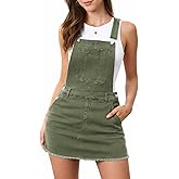 ELLEVEN Denim Overalls Mini Dress for Women, High Stretchy Adjustable Strap Jean Rompers with Pockets